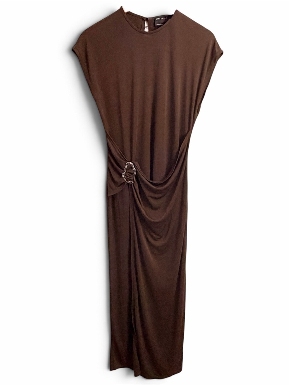 ASOS Brown Draped Midi Dress with Ring Detail